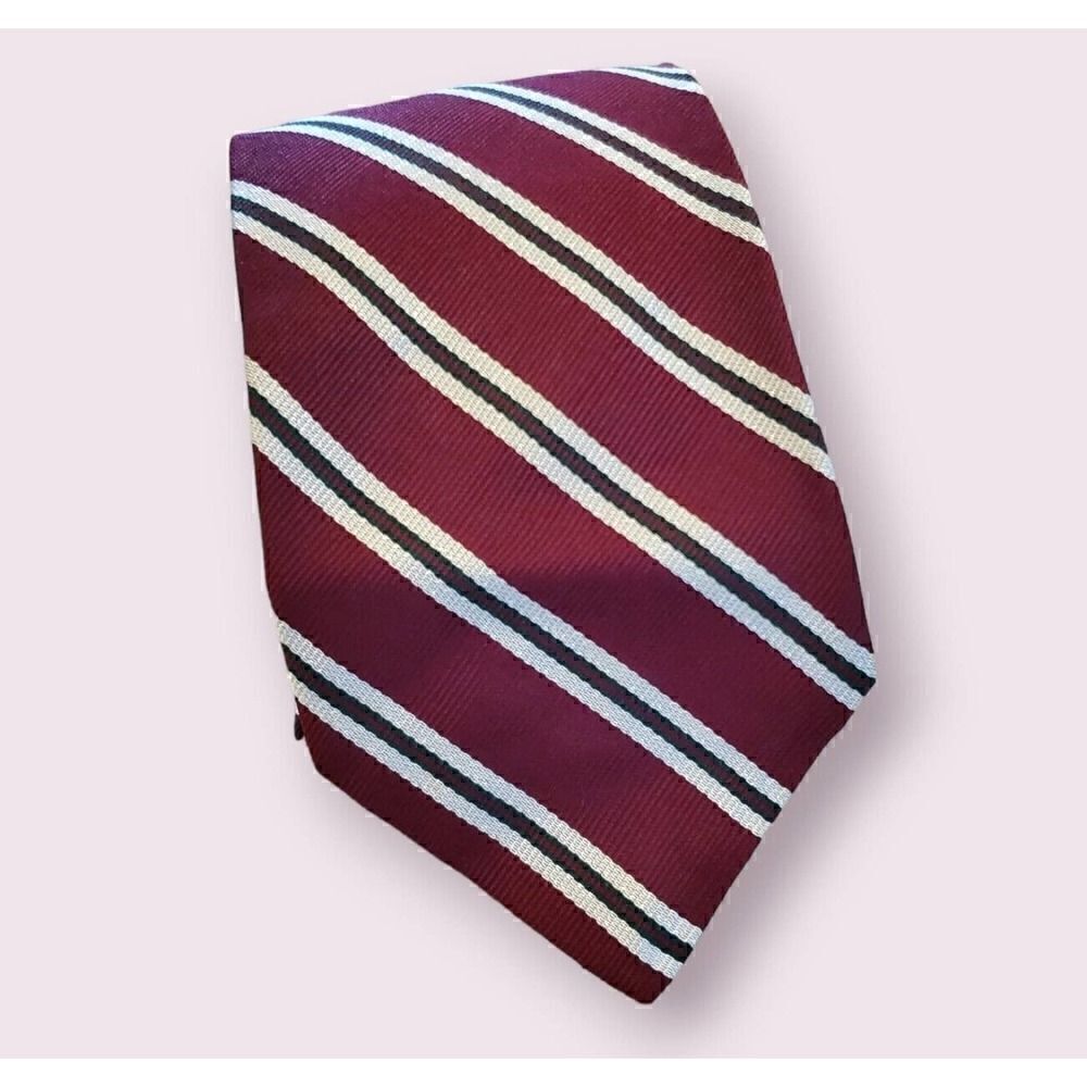 Brooks Brothers Makers Burgundy, Green & Silver Striped Necktie Tie Preppy | Ivy
